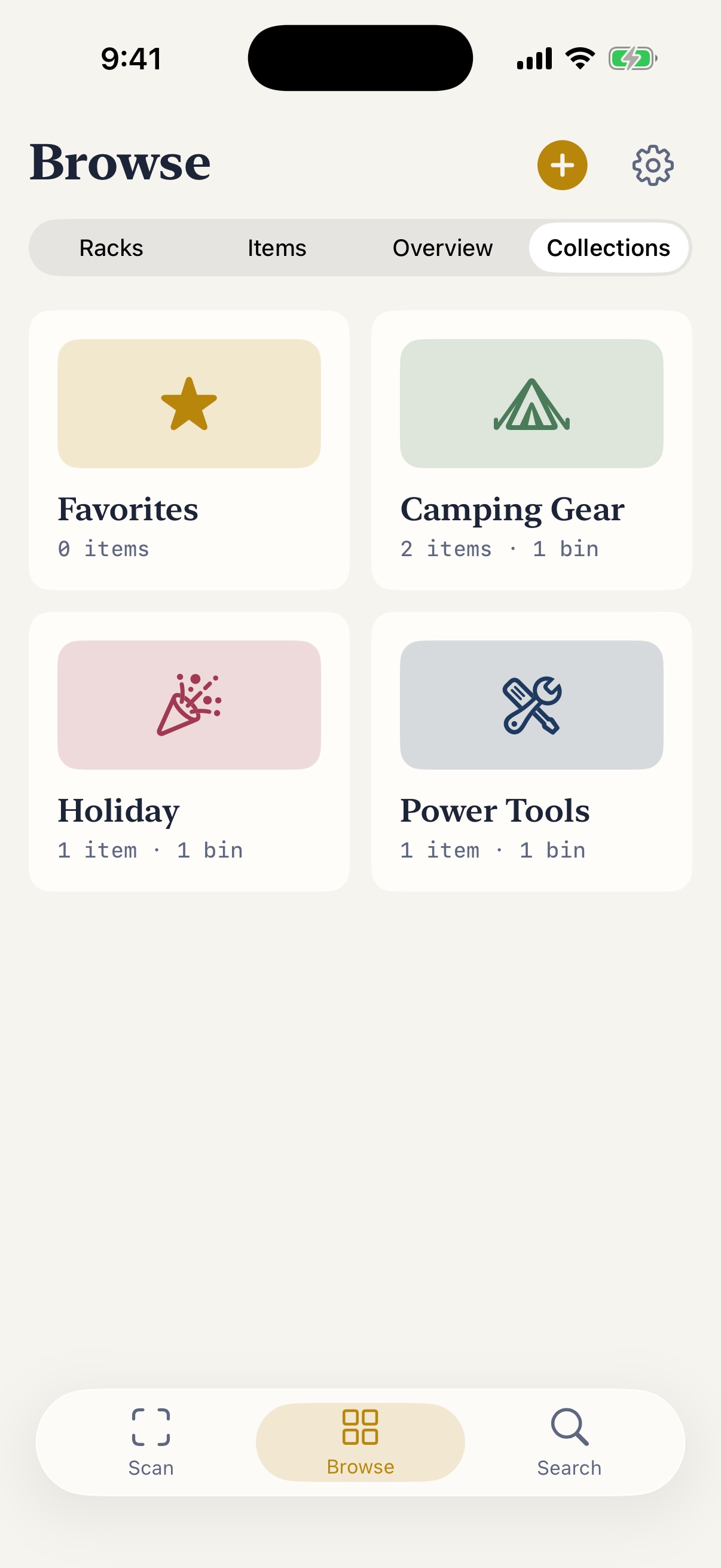 A Collection grouping items by tag across bins